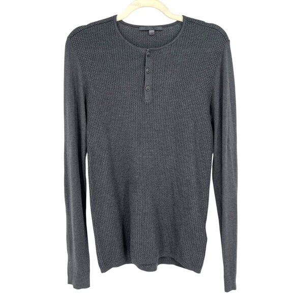 John Varvatos Silk Cashmere Henley Shirt Gray Size Small - Picture 1 of 14
